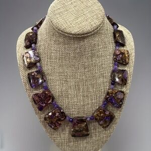 Artisan Purple Copper Tone Beaded Statement Necklace 22"
